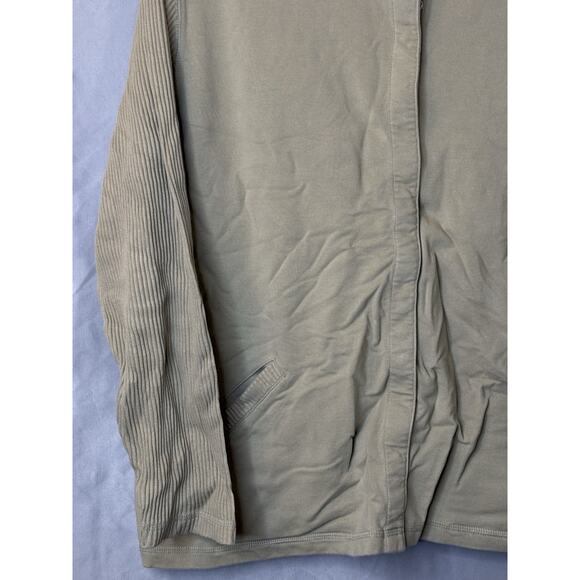 LL Bean Sweater Womens Size Large Green-Cream Hide Button Cardigan Fleece - Picture 2 of 7